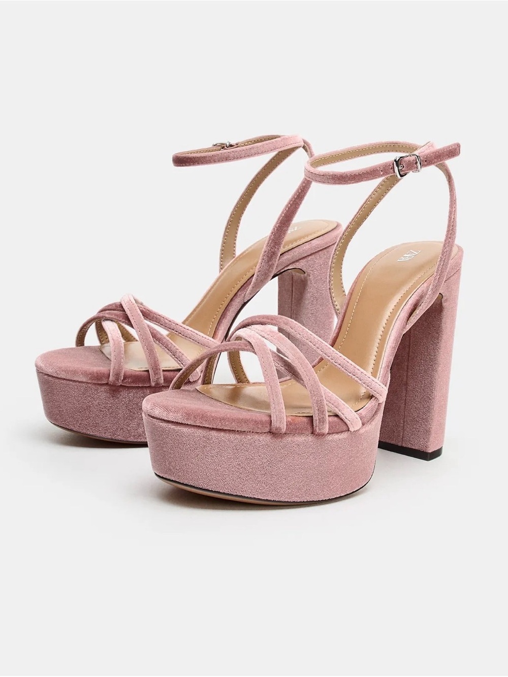 ZARA VELVET EFFECT PLATFORM SANDALS 7.5 NWT